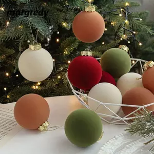 MARGREDY 6 Bộ Trang Trí Quả Bóng Giáng Sinh, Kích Thước 8CM Mặt Dây Chuyền Cây Giáng Sinh Màu, Tiệc Cưới Quà Tặng Bóng Nhung Nhựa Đồ Trang Trí Năm Nhà Trang Trí Giáng Sinh