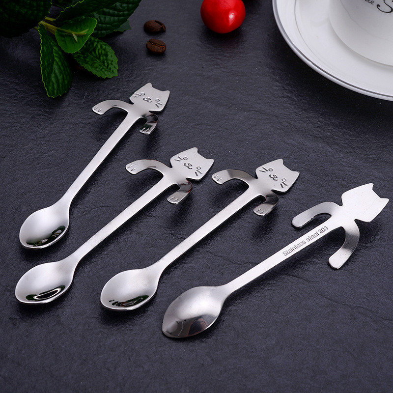Thép không gỉ 304 Trẻ Em Thìa Cơm Sáng Tạo Hoạt Hình Hình Mèo Muỗng Hình Rắn Màu Cà Phê Khuấy Thìa Tráng Miệng Thìa S