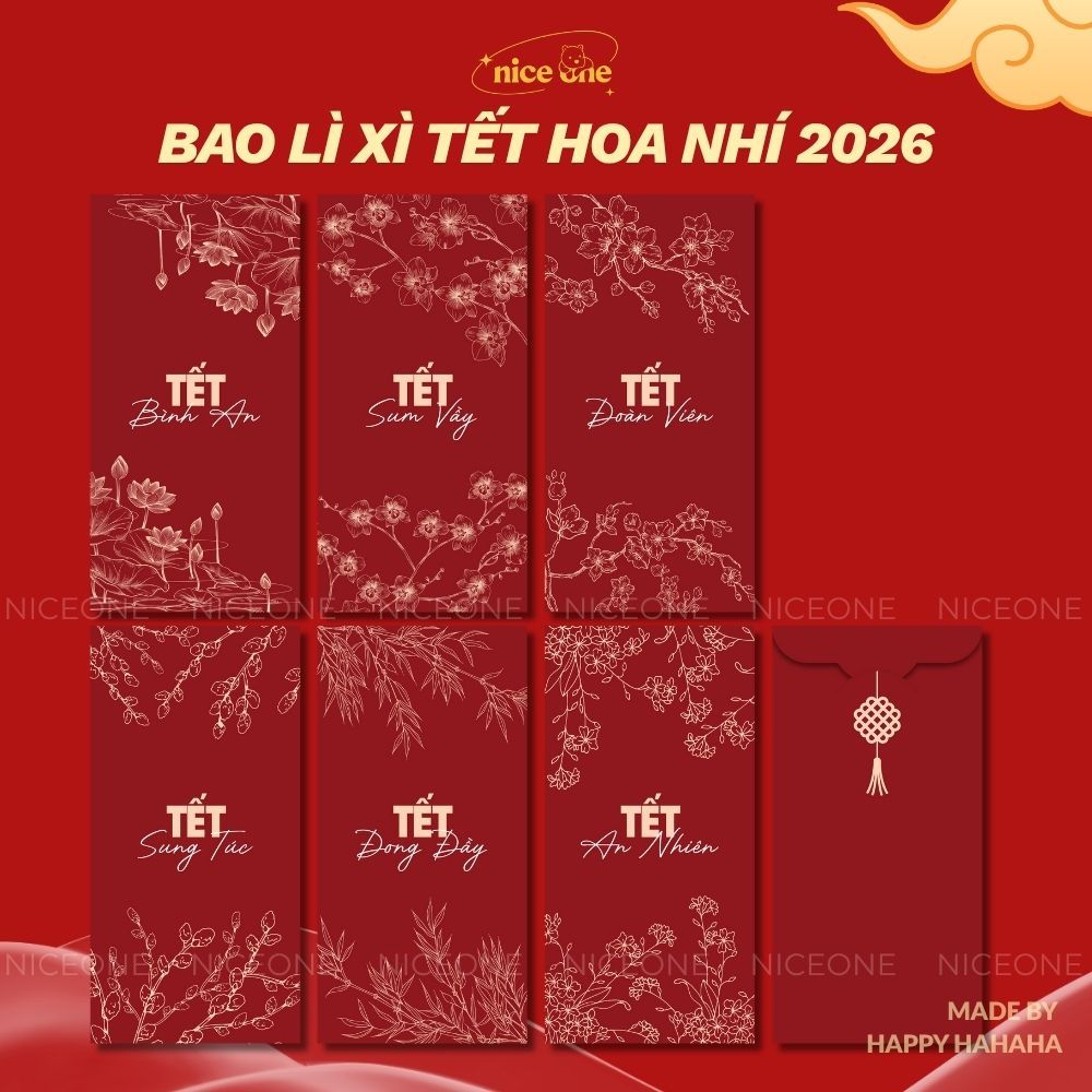 Set bao lì xì Tết 2026 Thiết kế Hoa lá mùa xuân, Hoa Sen, Tết Gia Đình Đoàn Viên - Giấy C150 dày cán màng cao cấp