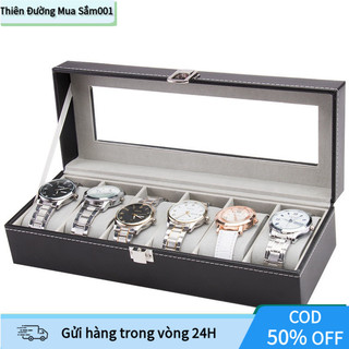 Hộp sưu tập đồng hồ thiết kế đa ngăn với vỏ da và gỗ tự nhiên có nắp đậy kín đáo giữ cho đồng hồ luôn sạch sẽ