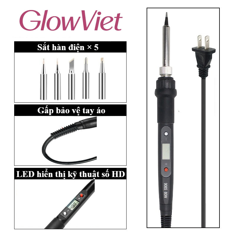 Mỏ Hàn 80W 220V - Điều chỉnh nhiệt độ, màn hình LCD chính xác, làm nóng nhanh và an toàn khi dùng