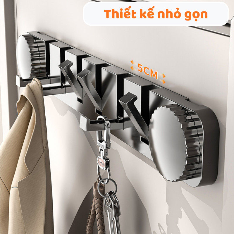 Thanh móc treo tường gấp gọn đa năng, Móc treo quần áo, túi xách, chìa khóa hút chân không tiện lợi DINO