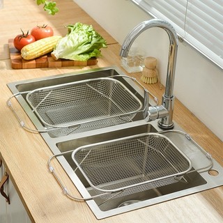 Rổ Gác Bồn Rửa Chén Inox 304  Lux Home, Rổ Lưới Điều Chỉnh Độ Dài Rửa Rau Củ Tiện Lợi