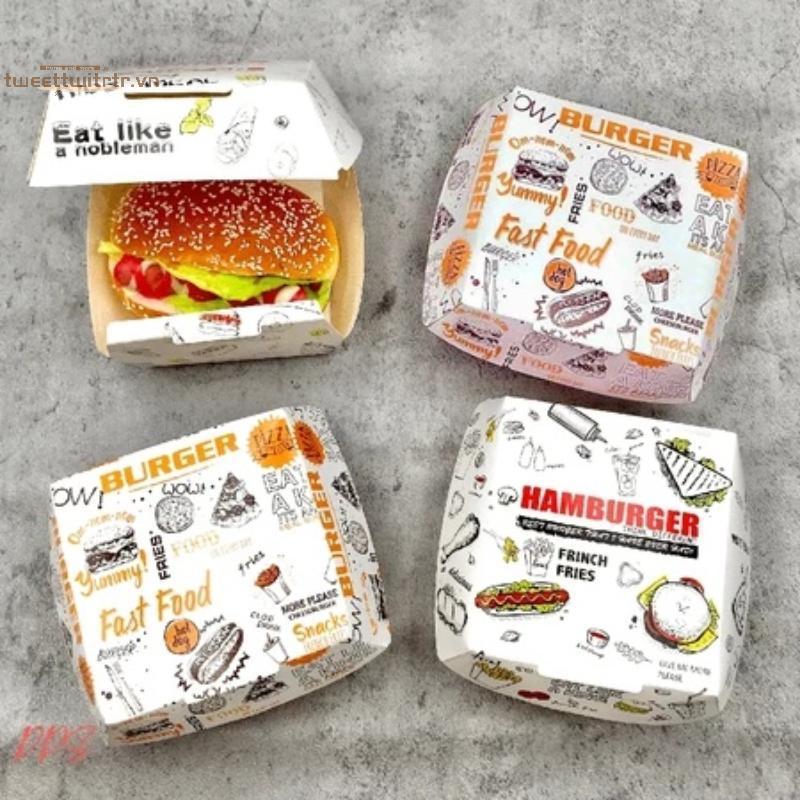TRTR 50 / 100 Cái Dày Và Chống Mỡ Burger Bao Bì Hộp Burger Dùng Một Lần Cấp Thực Phẩm Thức Ăn Nhanh Hộp Mang Ra VN