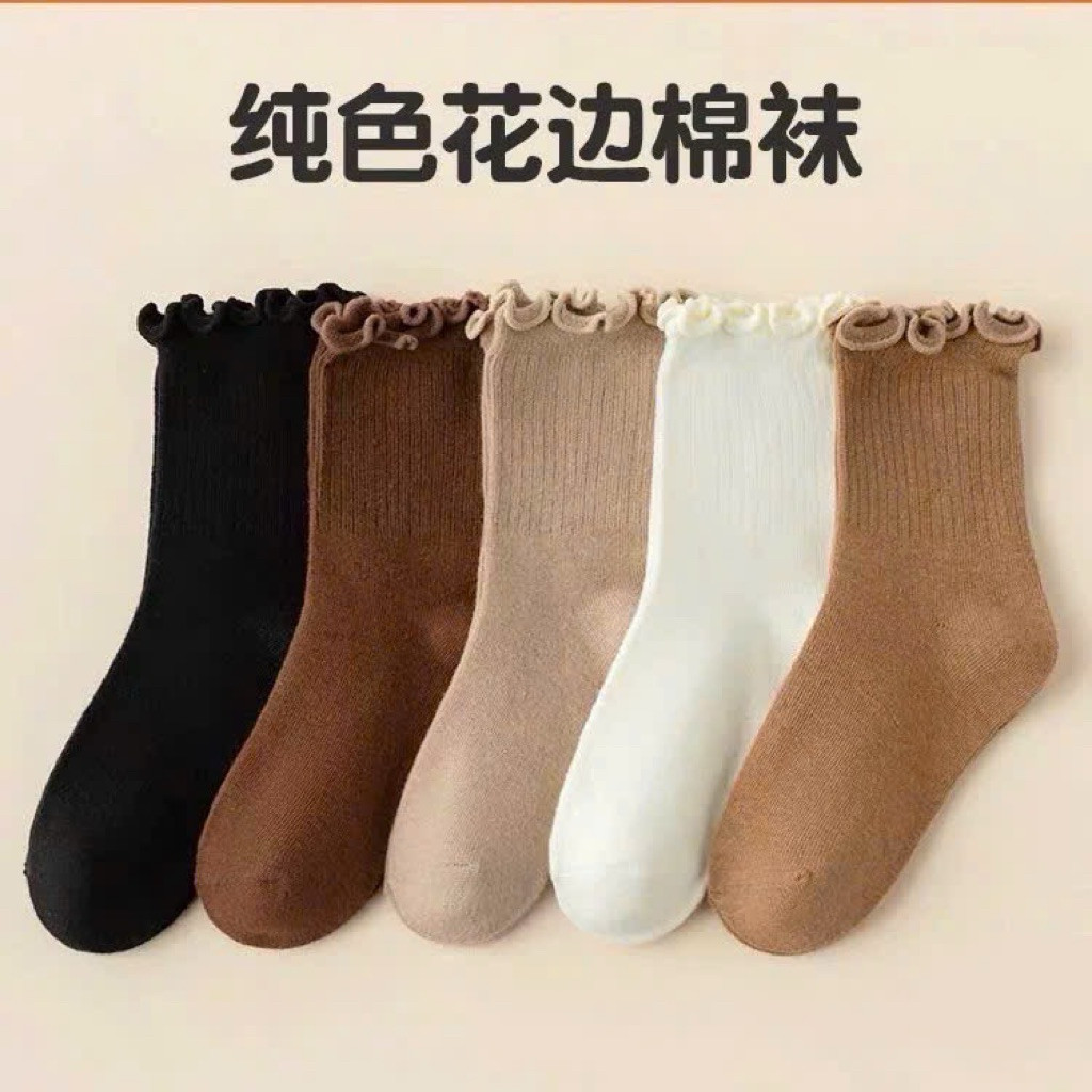 Sét 10 Đôi Tất Vớ T45 Cổ Bèo Cao Cotton Gân Cho Bé Gái Phong Cách Hàn Quốc dày dặn Quà Giáng Sinh