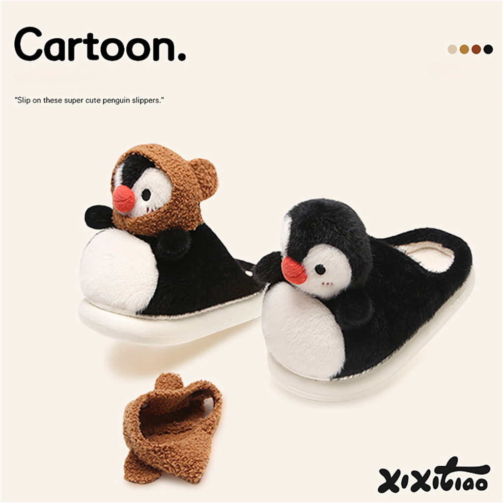 XIXITIAO Dép Cotton Chim Cánh Cụt Dễ Thương Nữ Mùa Đông Ấm Áp Thời Trang Phòng Ngủ Nhà