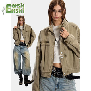Áo denim cổ đứng màu xám chất lượng cao, phù hợp nam và nữ