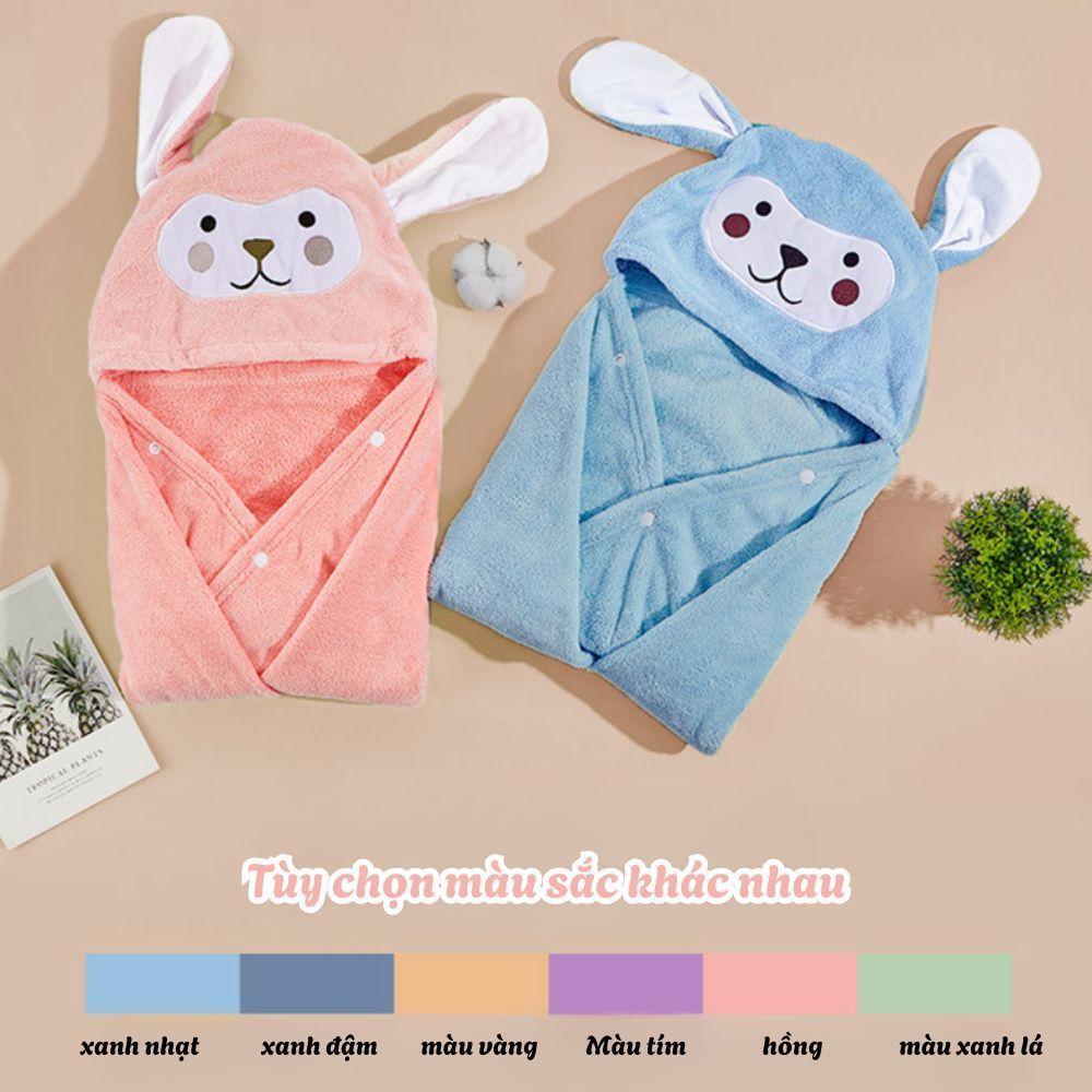 Khăn Tắm Choàng Có Mũ Đội Hình Thú DINO, Áo Choàng Ủ Lông Cotton Mềm Mịn, Thấm Hút Nước Cho Bé