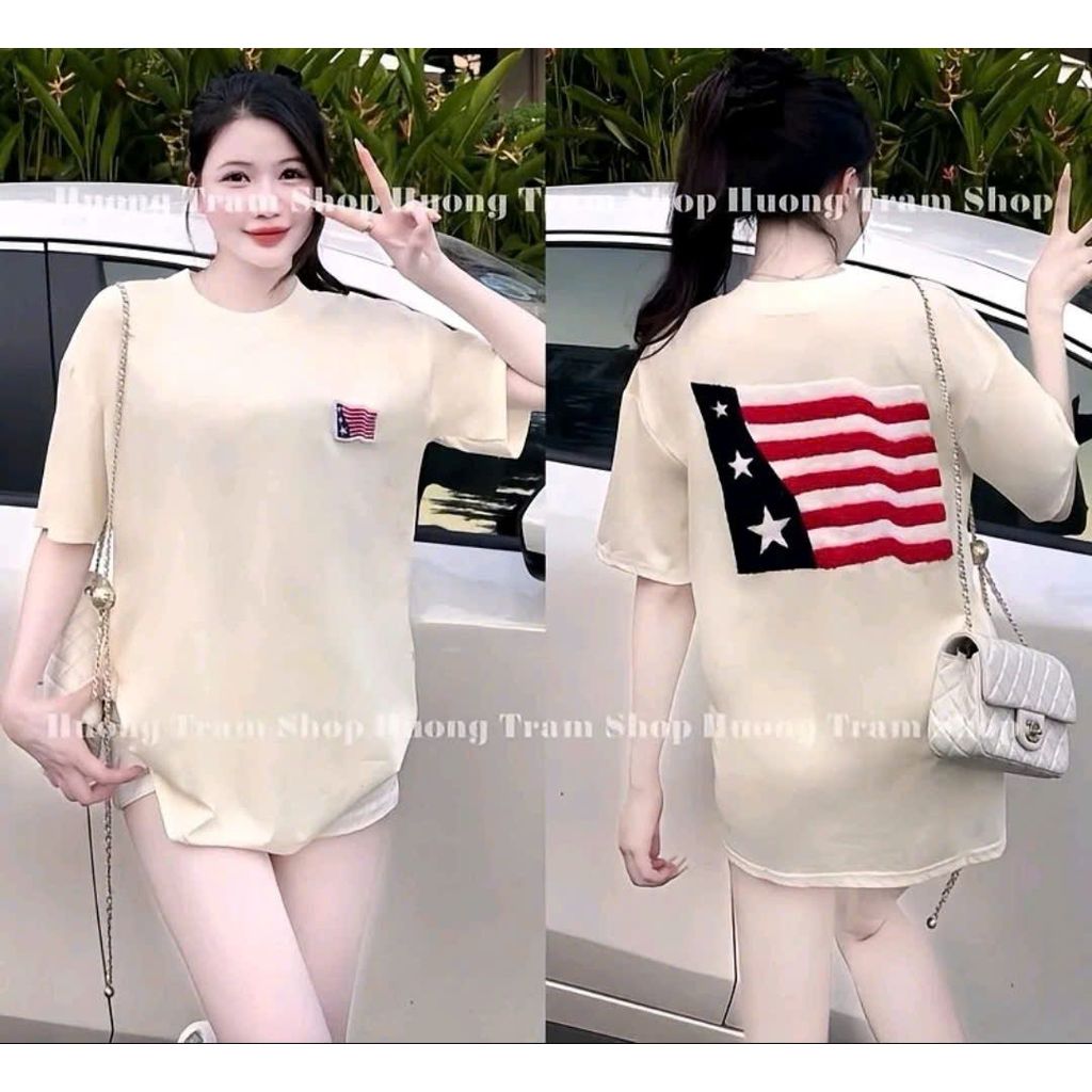 Áo Thun Nữ Form chuẩn - Áo Phông Cổ Tròn Tay Ngắn Basic Cotton -cờ mỹ aa