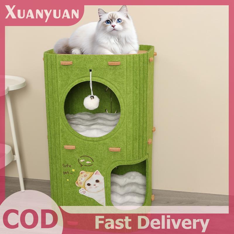 XUAN Tấm nỉ nhiều lớp Khung leo núi Giường lỗ cây hai lớp Thích hợp cho mọi mùa và nhiều mèo VN