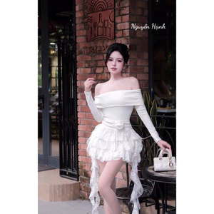 ĐẦM THUN TĂM TRỄ VAI HOA EO TÙNG REN XOÈ TẦNG TUA RUA BYJOLIE