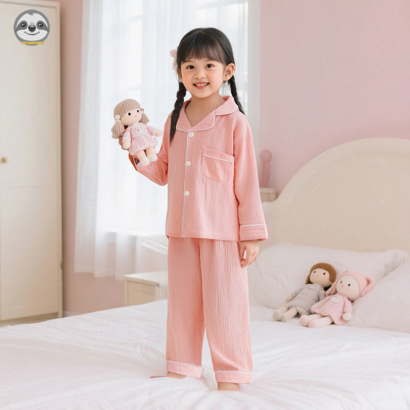 Quần áo trẻ em có ve áo màu trơn / Quần dài tay bé trai bé gái Quần dài tay / Bộ đồ ngủ trẻ em thoải mái ấm áp