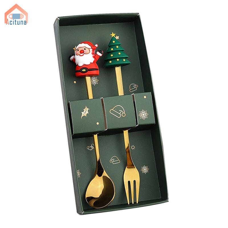 Bộ thìa và nĩa Giáng sinh Bộ đồ ăn Giáng sinh để uống Nước ép sữa lắc