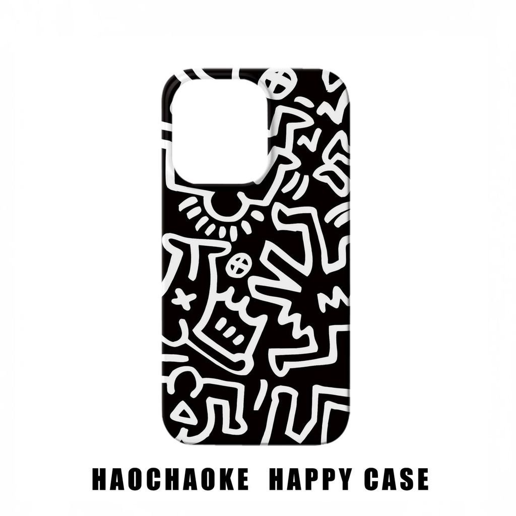 Ốp Điện Thoại Graffiti QYJS Đen Trắng Thích Hợp Cho IPhone 16 15 14 13 ProMax 17 AIR X XS XR XSMAX 11 12 PRO 7 8 plus 15 16 PLUS Phim Hoạt Hình Sáng Tạo U9Y5