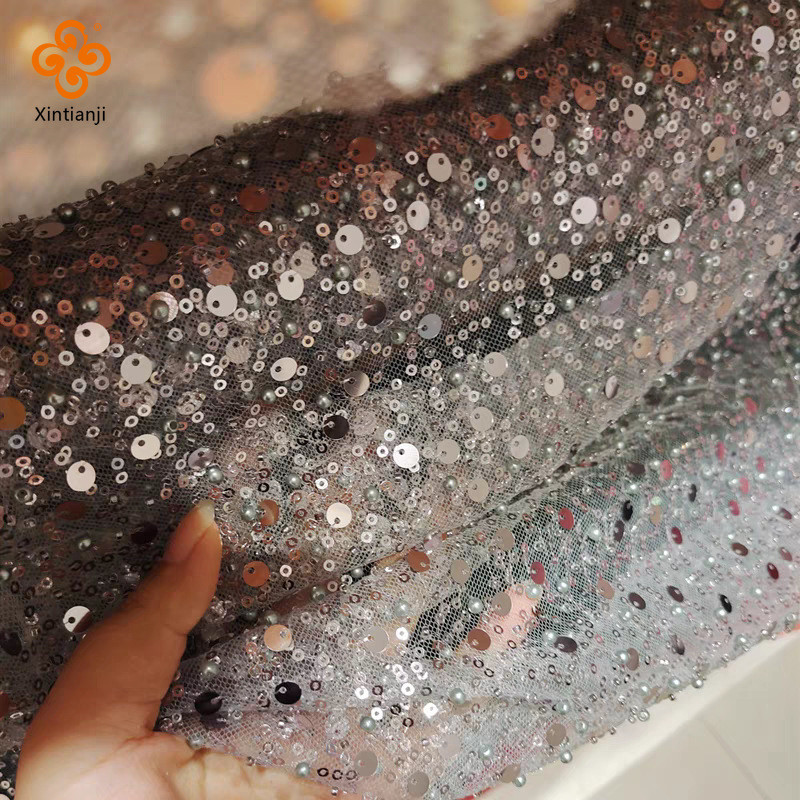 Lưới Thêu Ngọc Trai Kim Sa Lấp Lánh Cho Váy Cưới và Dạ Hội Handmade DIY