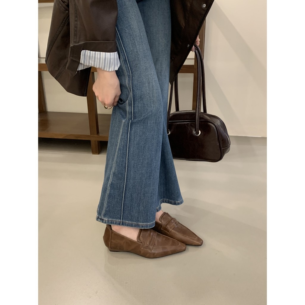 KD Giày Đế Bằng Nữ Thu Đông 2025 Phong Cách Mới Giày Nữ Giày Da Nhỏ Mũi Vuông Giày Slip-On Giày Loafers