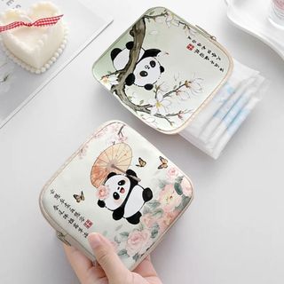 Túi đựng mỹ phẩm HOBBYIN, Túi đựng băng vệ sinh gấu trúc đa năng, Tai nghe son môi dung tích lớn Lưu trữ Ví đựng tiền xu PVC