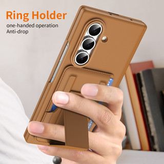 Ví da PU có ngăn đựng thẻ, ốp lưng Samsung Galaxy Z Fold 7/6/5 5G, chống sốc, chân đế