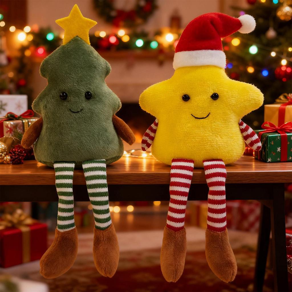 Cây thông Noel dễ thương Ngôi sao năm cánh Gối nhồi bông hình búp bê nhồi bông có chân dài Quà tặng trẻ em