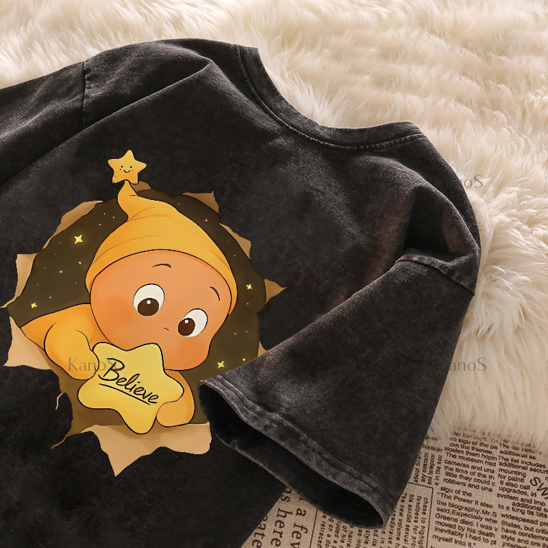 Kanos_shop | áo thun nữ form rộng, Hàn quốc dễ thương Starperson print 100% cotton áo sơ mi tay ngắn