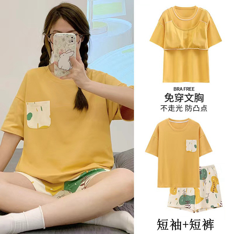 Bộ Đồ Ngủ Cửa Hàng Có Miếng Lót Ngực Nữ Mùa Hè 2025 Tay Ngắn Kích Thước Lớn Rời Mỏng Hai Mảnh Homewear Phù Hợp Với