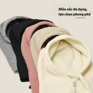 Mũ Len Trùm Tai Nữ Có Khuy Cài Lux Home, Mũ Trùm Đầu Giữ Ấm Mùa Đông Co Giãn 4 Chiều
