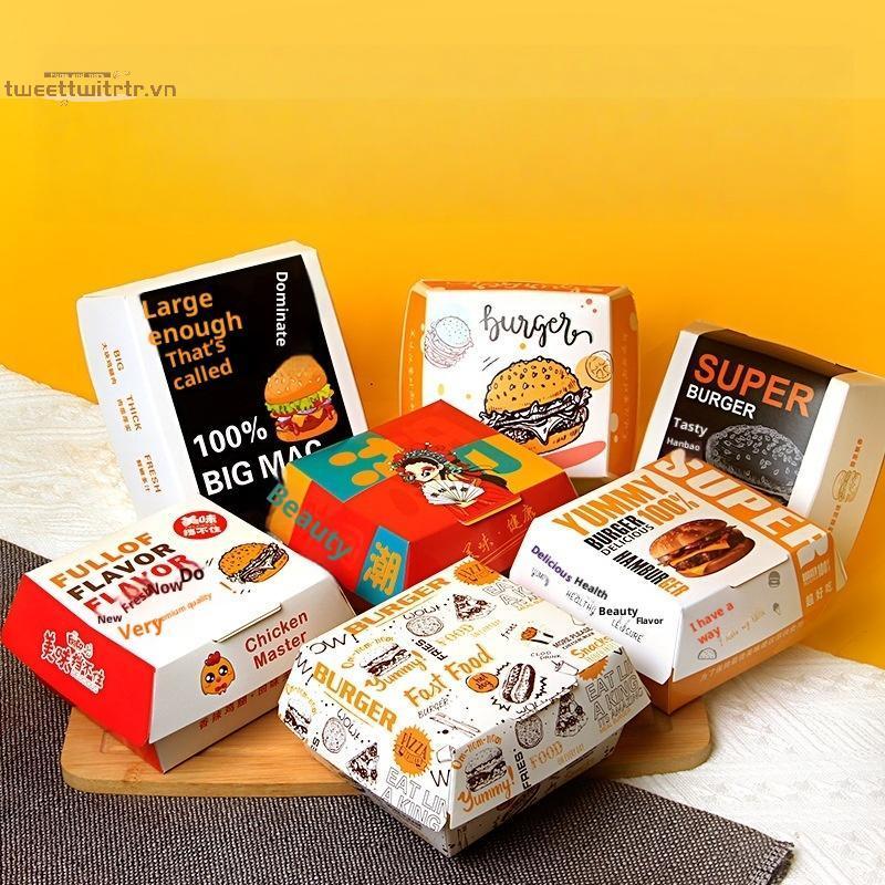 TRTR 50 / 100 Cái Dày Và Chống Mỡ Burger Bao Bì Hộp Burger Dùng Một Lần Cấp Thực Phẩm Thức Ăn Nhanh Hộp Mang Ra VN