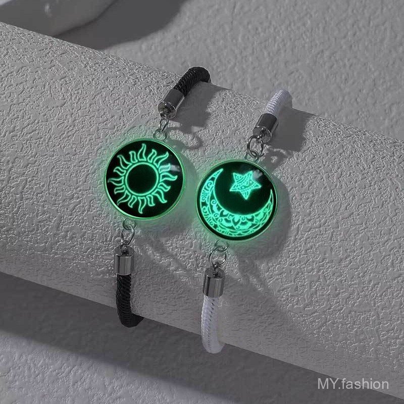 Thời trang phong cách mới Sun Moon Lovers Time Gems [Dạ quang] Vòng tay đôi, Phù hợp với mọi trận đấu [Hand-Woven] Vòng tay