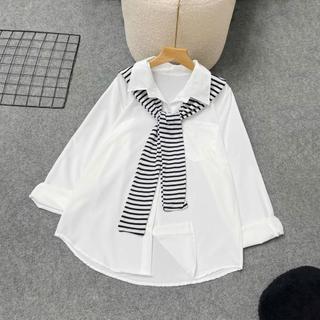 Áo sơ mi bigsize nữ tay dài mềm mại kèm khăn thủy thủ dễ thương cho nàng chubby - SM20+A195