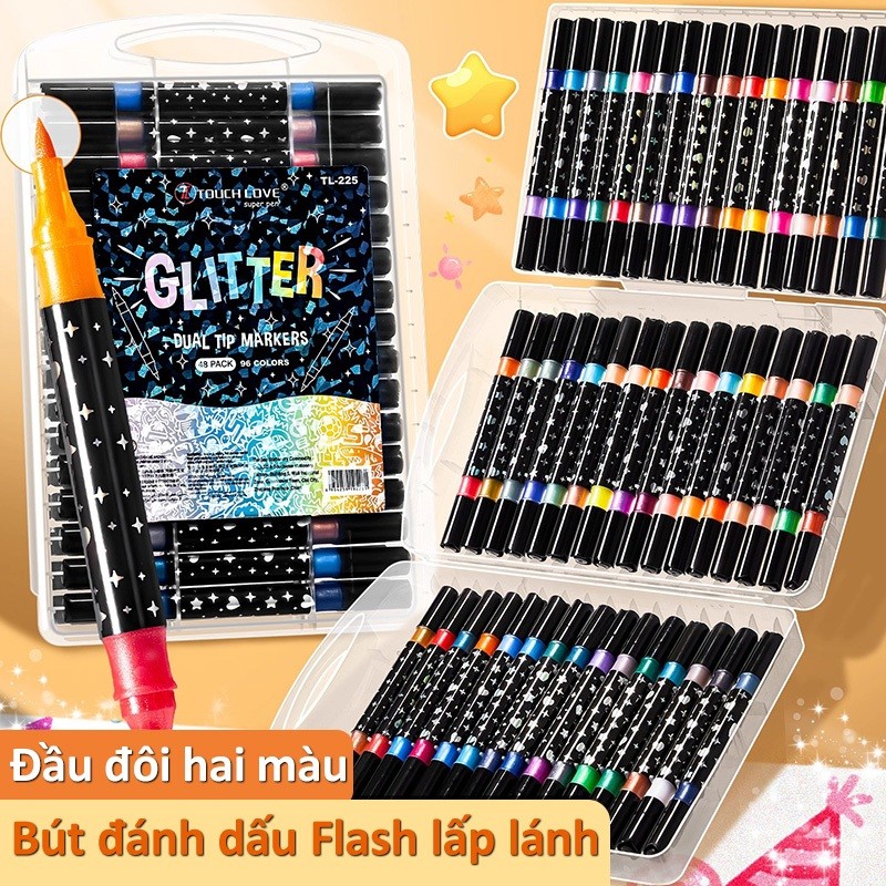 Bút dạ màu acrylic marker ngòi mềm 48/60 bộ, hộp đựng gọn gàng cho học sinh mỹ thuật vẽ tranh với màu sắc tươi sáng