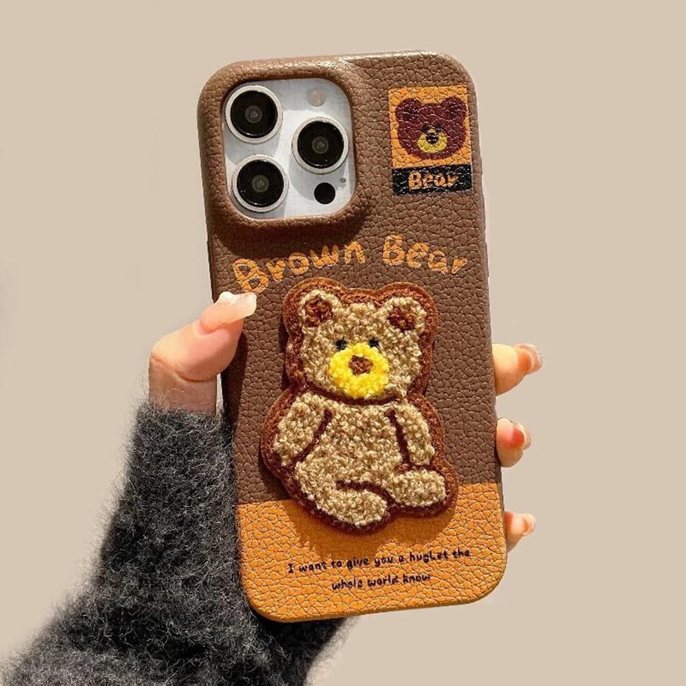 Ốp Điện Thoại Da Chó Gấu Chim Cánh Cụt Thêu 3D Cho iPhone 17 Pro Max 17 Air 16 Plus 15 14 13 12 11 Vỏ Bảo Vệ Chống Sốc