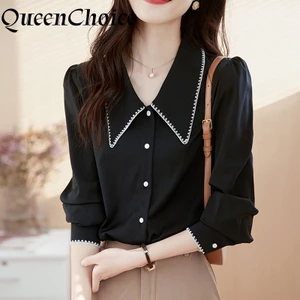 Áo sơ mi dài tay màu đen thời thượng, phù hợp văn phòng vàdaily office