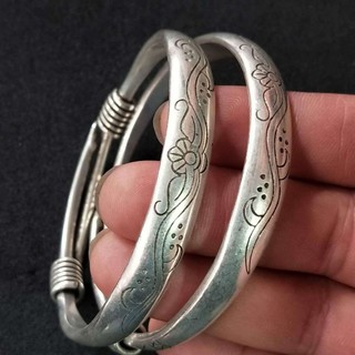 Vòng tay bạc vintage phong cách dân tộc, may mắn và trường thọ - Sản phẩm thủ công