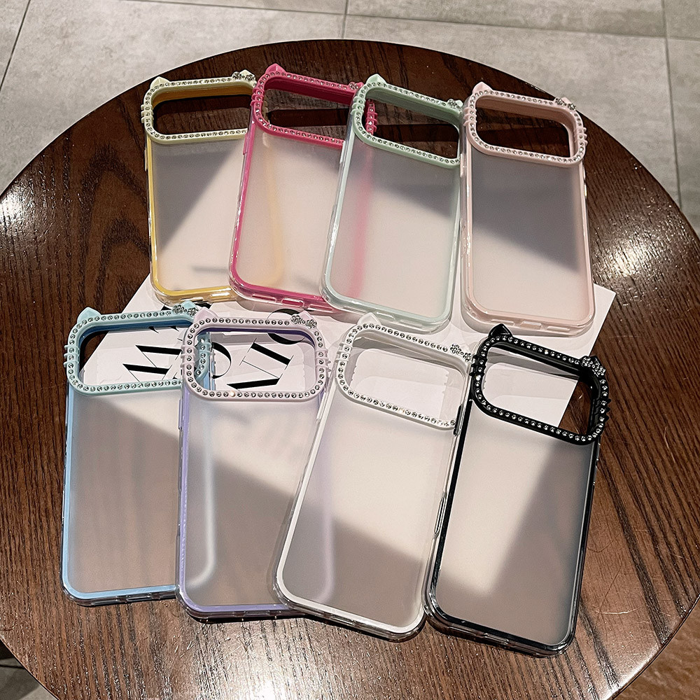 Ốp Điện Thoại Acrylic Mờ Tai Mèo Nhiều Màu Sắc Cho iPhone 17 Pro Max 17 Air 16 Plus 15 14 13 12 11 Vỏ Bảo Vệ Chống Sốc