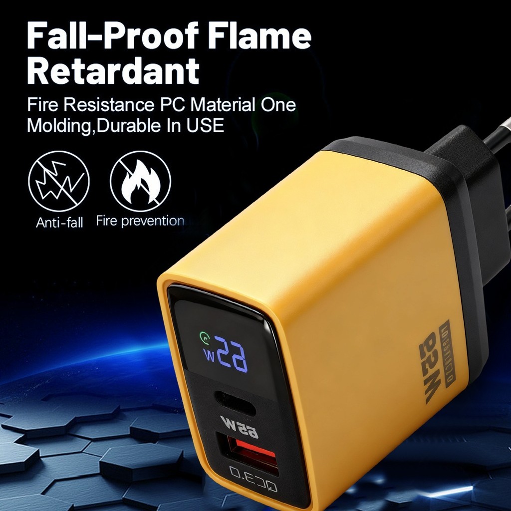 Bộ sạc nhanh màn hình thông minh 65W - Cổng USB-A / Type-C kép có màn hình nguồn thời gian thực, phích cắm toàn cầu ﻿