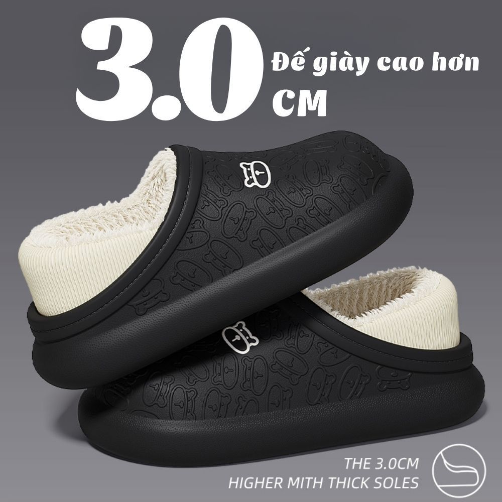Dép Bông Nam Nữ Đi Trong Nhà Lót Lông Giữ Ấm, Đế Chống Trơn, Hình Gấu Bear Richouse
