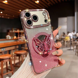 Sang Trọng Lấp Lánh Gương Bướm Giá Đỡ Ốp Lưng Điện Thoại iPhone 17 Pro Max 16 12 13 14 15 Pro Max Ống Kính Bảo Vệ Camera Vỏ Chống Sốc TPU Vỏ Mềm Điện Thoại