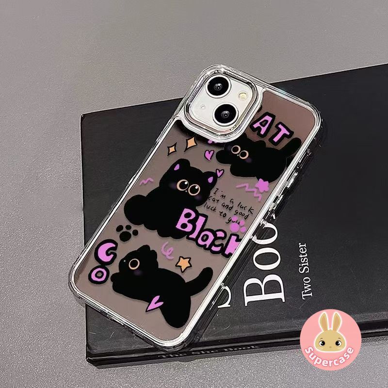 Ốp Điện Thoại Gương Mèo Đen Dễ Thương Cho Redmi 15C 15 14C 14R 13C 13 13R 12R 10C 10A 10X 10T 9C 9A 9i 9T 12 11A 10 Prime 9 Power A5 A4 A3 A2 A1 Plus 5G 4G Vỏ Hoạt Hình Bìa mềm