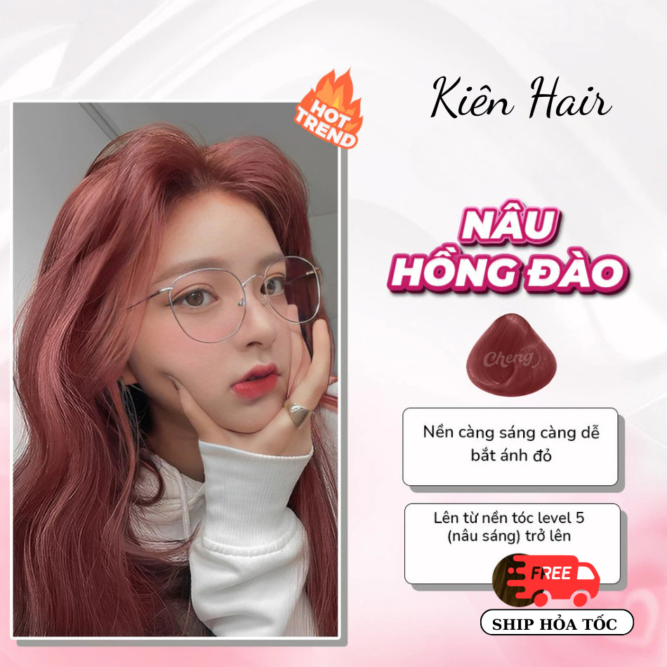 Thuốc Nhuộm Tóc Màu NÂU HỒNG ĐÀO Không Tẩy, lên từ nền đen, tặng kèm trợ nhuộm | Trunghair