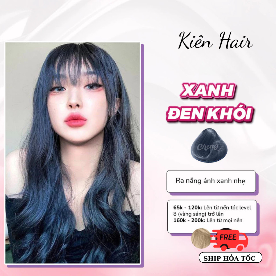 Thuốc Nhuộm Tóc Màu XANH ĐEN KHÓI Không Tẩy, lên từ nền đen, tặng kèm trợ nhuộm | Trunghair
