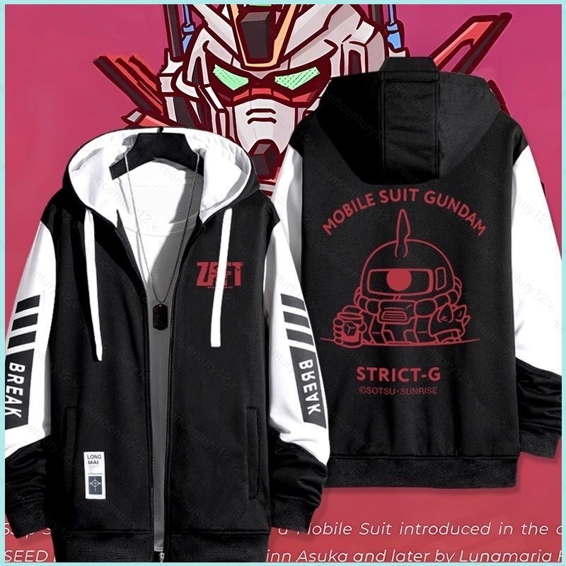 Áo khoác hoodie unisex GC12 với túi cốc giữ nhiệt thiết kế Gundam anime, phù hợp cho fan