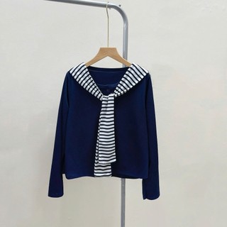 Áo Khoác Nỉ Tăm Bigsize Nữ Kèm Khăn Thủy Thủ Dáng Áo Cardigan Ôm Body Dài Tay A310+A195