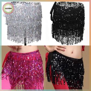 SAFENH Khăn Thắt Lưng Sequin với Tua Rua và Viền Hông, Phù hợp cho Khiêu Vũ và Quấn Váy