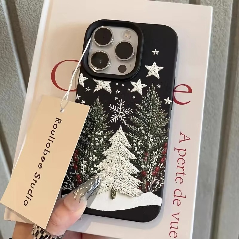 Ốp Lưng Cho iPhone 16 15 17 Pro Max 11 13 14 12 Pro Cho iPhone 16e 7 8 Plus XS Max X XR SE2022 Cây Giáng Sinh Hoa Văn Lichee Silicon Chống Sốc