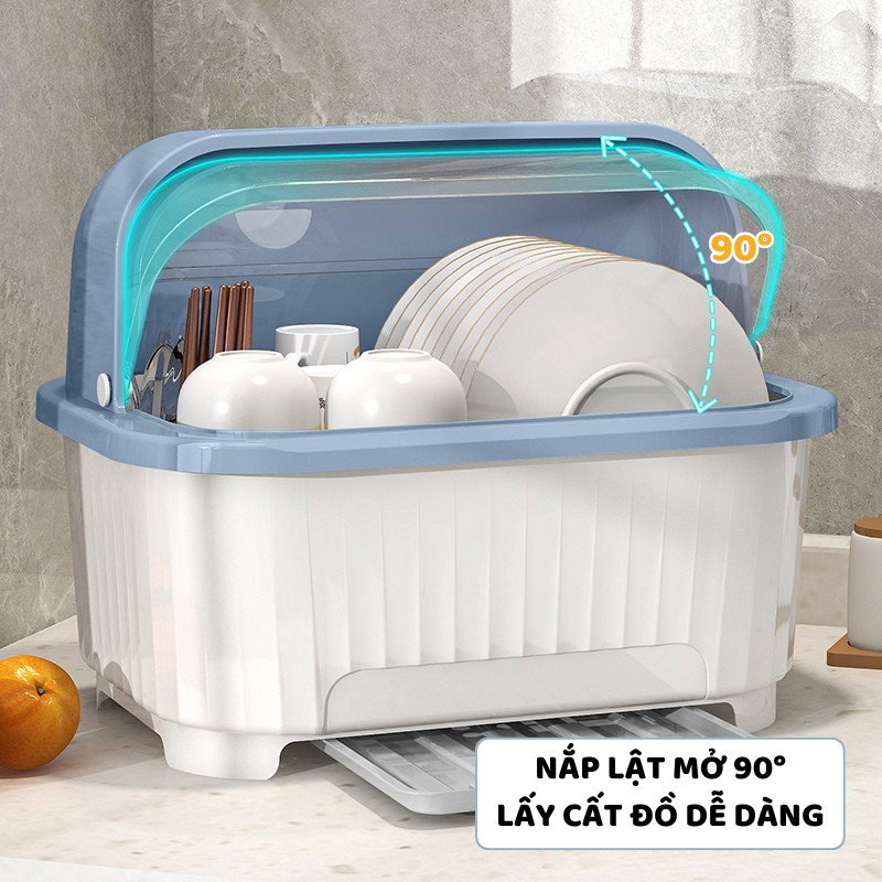 Giá Kệ Úp Chén Bát Đĩa Có Nắp Kín ENODA HOME, Hộp Đựng Bát Đũa Có Khay Thoát Nước 3 Size Cho Phòng Bếp GB004