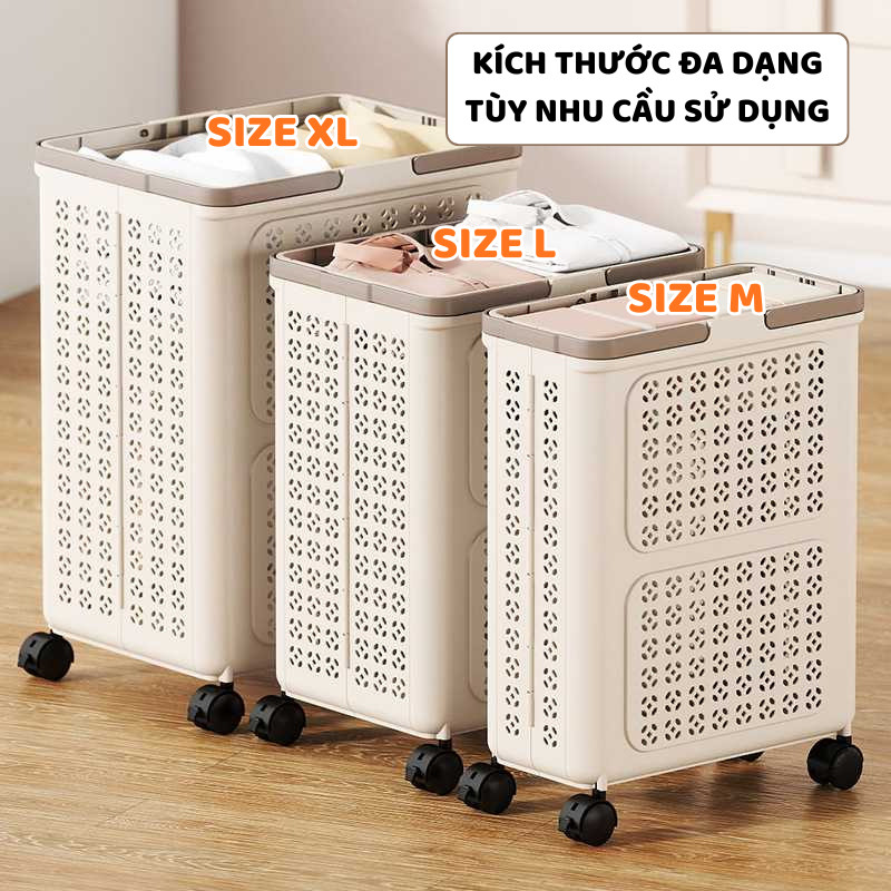 Giỏ Nhựa Gấp Gọn Đựng Quần Áo ENODA HOME, Giỏ Đựng Đồ Giặt, Quần Áo Bẩn 3 Size Có Quai Cầm Và Bánh Xe Q460