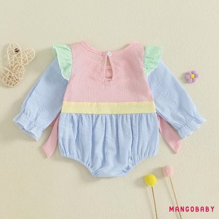 MG-Baby Girl Áo liền quần sọc mùa thu Áo liền quần thêu chữ cổ tròn