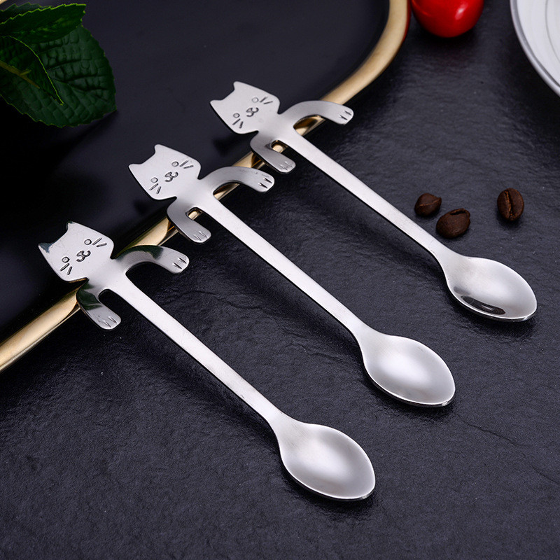 Thép không gỉ 304 Trẻ Em Thìa Cơm Sáng Tạo Hoạt Hình Hình Mèo Muỗng Hình Rắn Màu Cà Phê Khuấy Thìa Tráng Miệng Thìa S