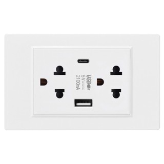 SUBOGDG Ổ Điện Đôi 3 Chấu Tích Hợp 2 Cổng USB+Type-C Sạc Âm Tường Màu Trắng