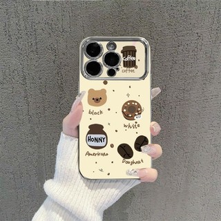 Vỏ Gấu Coffe 3D Hoạt Hình Dễ Thương + Dây Xích Cho IPhone 16 11 15 14 13 12 Pro Max X Xr Xs Max 6 6s 7 8 Plus SE 2020 Vỏ Điện Thoại Bảo Vệ Ống Kính Chống Sốc Mềm + Giá Đỡ Vỏ Đen